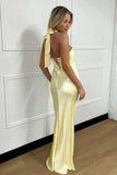 Elegant Yellow Halter Neck Satin Prom Dress With Keyhole-Tirdress