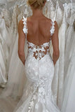 Elegant Mermaid Square Neck Lace Wedding Dress with Appliques-Tirdress