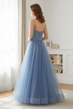 Embroidered Fairy Ball Gown Blue V-Neck Prom Dress Evening Dress-Tirdress