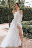 Fairy A Line Off the Shoulder Tulle Long Sleeves Wedding Dress-Tirdress