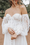 Fairy A Line Off the Shoulder Tulle Long Sleeves Wedding Dress-Tirdress