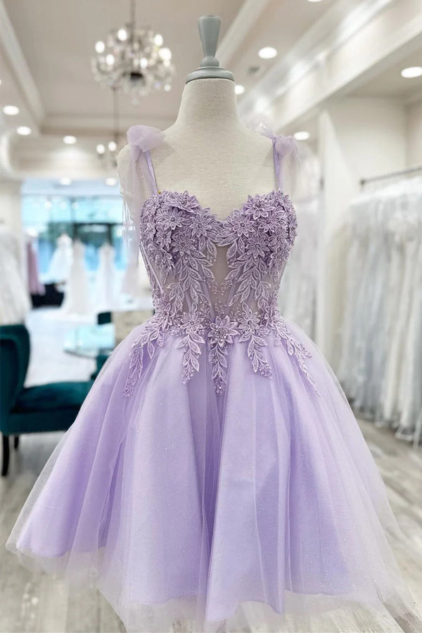Floral Sweetheart A-Line Lavender Homecoming Dress HD0210-Daisybridals