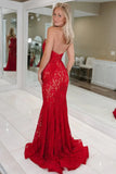 Glamorous Mermaid Sweetheart Lace Red Long Prom Dress Party Dress-Tirdress