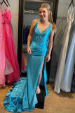 Grape Mermaid Satin V Neck Long Prom Dress with Slit TP1286-Tirdress