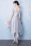 Half Sleeves High Low Grey Lace Cheap Homecoming Dresses HD0151 - Tirdress
