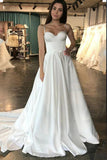 Ivory A Line Sweetheart Satin Simple Wedding Dresses Bridal Gown TN397