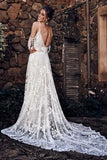 Ivory Bohemian Scoop Neckline Open Back Lace Wedding Dress  TN385-Tirdress