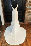 Ivory Cowl Neck Backless Mermaid Long Wedding Dress with Slit TN339 - Tirdress