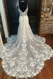 Ivory Floral Lace V-Neck Mermaid Long Wedding Dress Bridal Gown TN338 - Tirdress