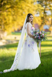Ivory Floral Wedding Dress with Colorful Embroidery and Bow Straps-Tirdress