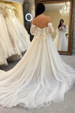 Ivory Tulle A-Line Long Wedding Dress with Balloon Sleeves TN379-Tirdress