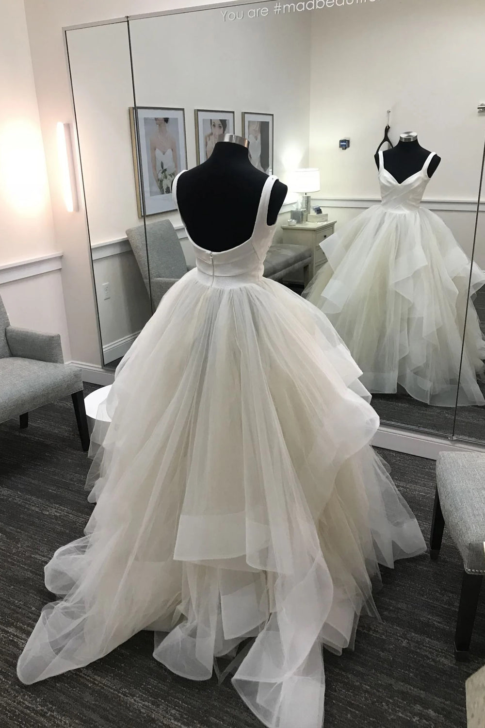 Ivory V Neck Tulle Long Prom Dress, Ivory Evening Dress TP0834 US8 / Custom Color Ivory V Neck Tulle Long Prom Dress, Ivory Evening Dress TP0834 US8 / Custom Color