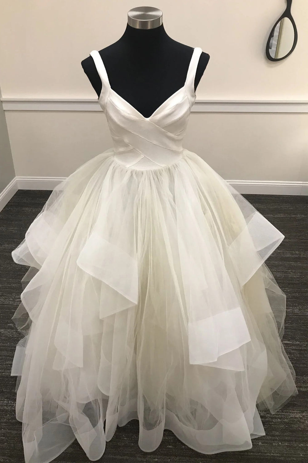 Ivory V Neck Tulle Long Prom Dress, Ivory Evening Dress TP0834