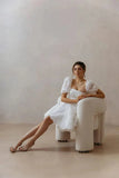 Lace Mini Short Wedding Dress Lace Up Puffy Puff Sleeves Bridal Gown-Tirdress