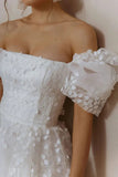 Lace Mini Short Wedding Dress Lace Up Puffy Puff Sleeves Bridal Gown-Tirdress