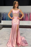 Light Blue Corset Satin Fitted Long Prom Dress Party Dress TP1397