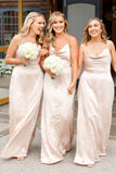 Long Cowl Neck Spaghetti Strap Champagne Bridesmaid Dress TY0034