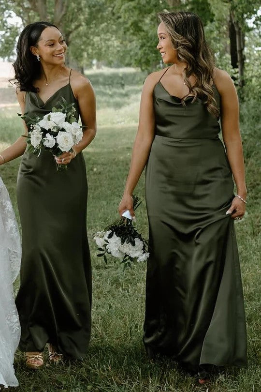 Long Cowl Neck Spaghetti Strap Champagne Bridesmaid Dress TY0034 US16 / Forest Green Long Cowl Neck Spaghetti Strap Champagne Bridesmaid Dress TY0034 US16 / Forest Green