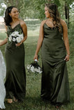 Long Cowl Neck Spaghetti Strap Champagne Bridesmaid Dress TY0034-Tirdress