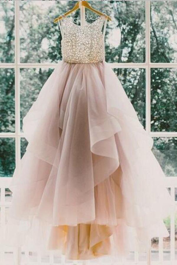 Long Custom Wedding Gowns A Line Scoop Neckline Organza Wedding Dress TN0079 - Tirdress