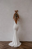Mermaid Deep V-Neck Backless Simple Wedding Dress Bridal Gown-Tirdress