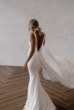 Mermaid Deep V-Neck Backless Simple Wedding Dress Bridal Gown-Tirdress