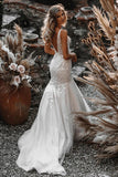 Mermaid Deep V Neck Bohemian Wedding Dress with 3D Embroidery-Tirdress