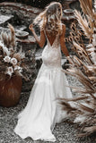 Mermaid Deep V Neck Bohemian Wedding Dress with 3D Embroidery-Tirdress