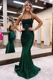 Mermaid Elastic Satin Spaghetti Straps Prom Dress Formal Dress TP1231