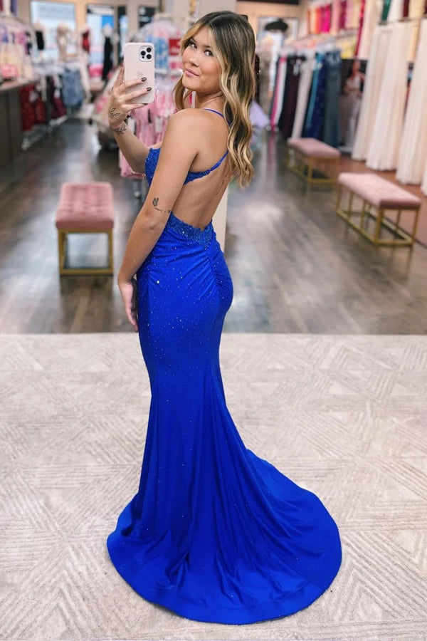 Mermaid Elastic Satin Spaghetti Straps Prom Dress Tight Formal Dress TP1231-Tirdress