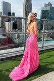 Mermaid Fuchsia Spaghetti Straps Lace Appliques Prom Dress TP1243-Tirdress