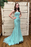 Mermaid Fuchsia Spaghetti Straps Lace Appliques Prom Dress TP1243-Tirdress