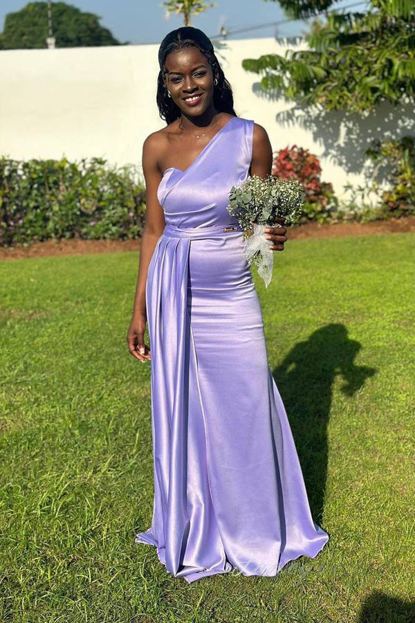 Mermaid One Shoulder Satin Purple Long Bridesmaid Dress TY0039 US16 / Purple Mermaid One Shoulder Satin Purple Long Bridesmaid Dress TY0039 US16 / Purple