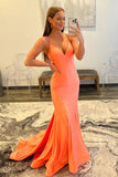 Mermaid Orange V Neck Long Prom Dress Formal Gown TP1299
