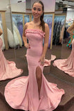 Mermaid Ruffles Strapless Yellow Long Prom Dress with Slit TP1418-Tirdress