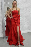 Mermaid Satin Pleated Royal Blue Long Prom Dress Party Dress With Bow-Tirdress