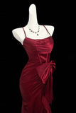 Mermaid Scoop Neck Satin Burgundy Prom Dress Party Dress with Bow-Tirdress