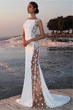 Mermaid Sleeveless Lace Applique Long Beach Wedding Dress-Tirdress