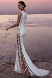 Mermaid Sleeveless Lace Applique Long Beach Wedding Dress-Tirdress