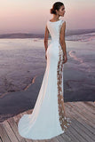 Mermaid Sleeveless Lace Applique Long Beach Wedding Dress-Tirdress