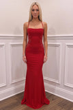 Mermaid Spaghetti Straps Red Prom Dress Party Dress with Appliques