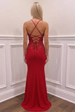 Mermaid Spaghetti Straps Red Prom Dress Party Dress with Appliques