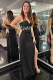 Mermaid Sweetheart Black Sheer Lace Corset Long Prom Dress TP1261