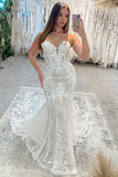Mermaid Sweetheart Lace Appliques Wedding Dresses With Court Train TN381