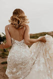 Mermaid V-neck Open Back Lace Appliques Bohemian Wedding Dresses TN356-Tirdress