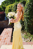 Mermaid V-neck Open Back Yellow Long Prom Dress Party Dress-Tirdress