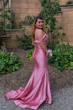 Mermaid V-neck Pink Ruched Satin Long Prom Dress Party Dress-Tirdress