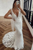 Mermaid V Neck Bohemian Wedding Dress Court Train Bridal Gown TD0025-Tirdress