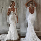 Mermaid V Neck Bohemian Wedding Dress Court Train Bridal Gown TD0025-Tirdress
