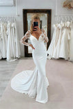 Mermaid V Neck Long Sleeves Lace Appliques Wedding Dress